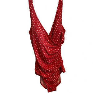 jantzen red & white polka dot one piece wrap style swimsuit 
retro 50s style